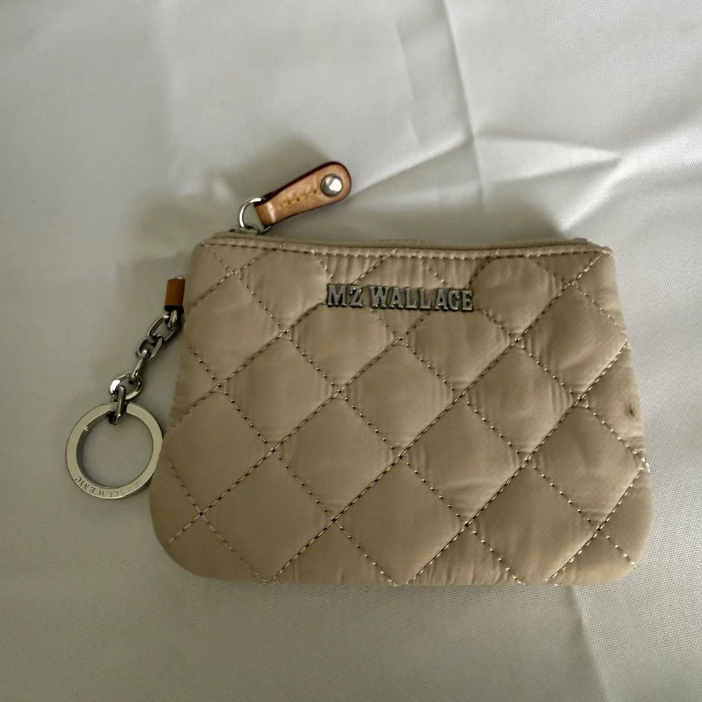 MZ WALLACE Metro Flat Key Pouch Wallet Keychain Bag Charm Morning Dove Beige - Picture 1 of 11